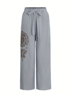 Elegant Special Wide-Leg Pants, Embroidered, Simple, Casual, Wide-Leg, Spring/Autumn, Women's Trousers "YT - Light Blue