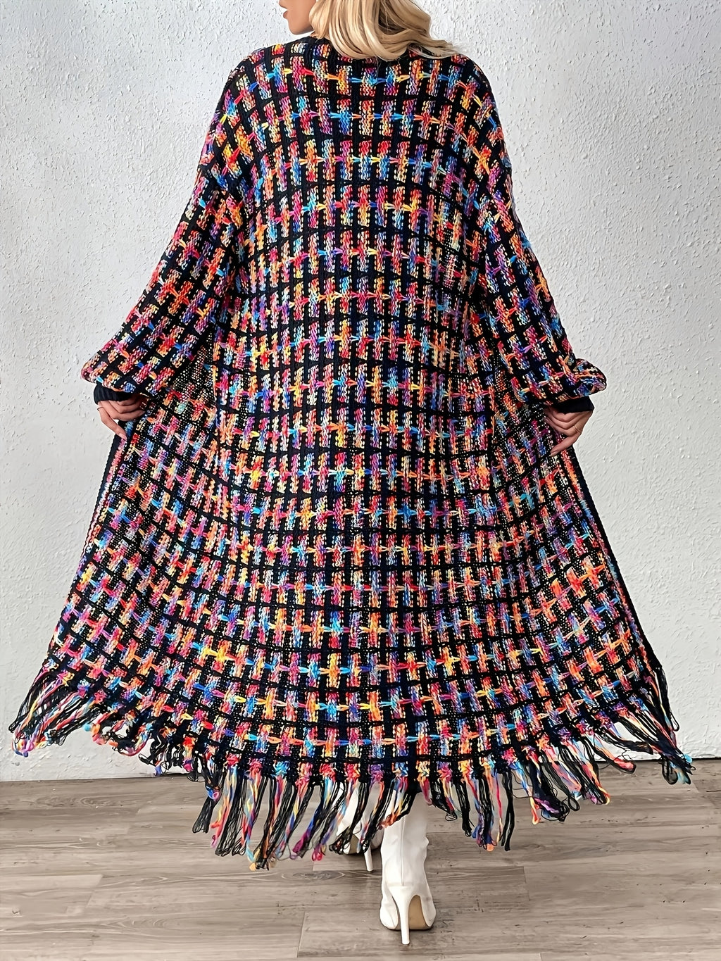 For Elegant Ladies, There Is a Long Style Cardigan with Fringed Hems. It Comes in Multiple Colors, Made of Acrylic, And Is Machine Washable - Burgundy