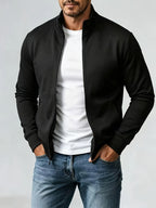 Men's Fashion Full-Zip Sweatshirt, Casual Zip-Up Stand Collar Sweatshirt, Autumn Essentials - Black