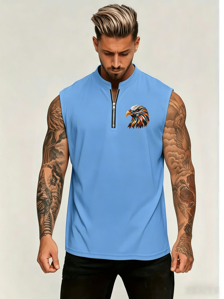 Men'S Summer New Style Sleeveless Zipper Henley Shirt, Outdoor Fitness Sports Comfortable Casual Fashion Sleeveless POLO Top - Sky Blue