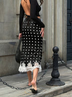[ASD] Vintage Polka Dot Elegant Versatile Women'S Skirt Made of Contrast Lace - Black