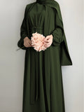 New Middle Eastern Dubai 3pcs Abaya Set - Women'S Traditional Belted Waist Dress with Cardigan And for Ramadan - Olive Green