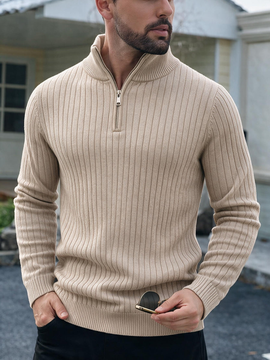 Men'S Stand Collar Half-Zip Sweater for Autumn And Winter, Versatile Long Sleeve Top, Warm And Comfortable Half-Placket Long Sleeve Sweatshirt, Classic Versatile Casual Pullover, Suitable for Daily Leisure And Street Strolls - Apricot