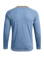 Cross-Border New Men'S Long Sleeve Round Neck T-Shirt, Outwardly Oriented Western Men'S Clothing Color-Blocked Top Base Layer - Light Blue
