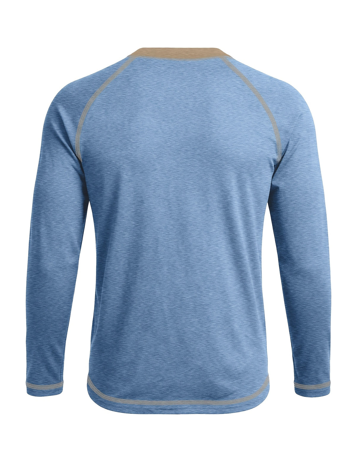 Cross-Border New Men'S Long Sleeve Round Neck T-Shirt, Outwardly Oriented Western Men'S Clothing Color-Blocked Top Base Layer - Light Blue