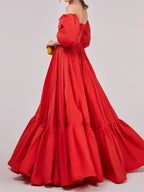 Off-Shoulder Strap Red Dress Women'S Spring Summer Fashion Loose A-Line Skirt Temperament Long Dress, Dating Afternoon Tea, Stage Performance, Year-End Party - Red