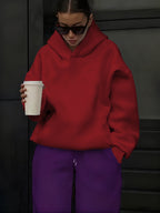 Women's Atmospheric Back English Phrase Print Hooded Sweatshirt with Fateful and Quote Design, Loose Oversized Drop-Shoulder Fit for Daily Streetwear Casual Pullover Hoodie - Red