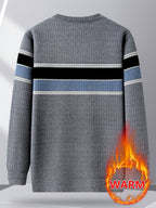 Minimalist Urban -Lined Crew Neck Knit Sweater for Warmth and City Casual Style - Grey