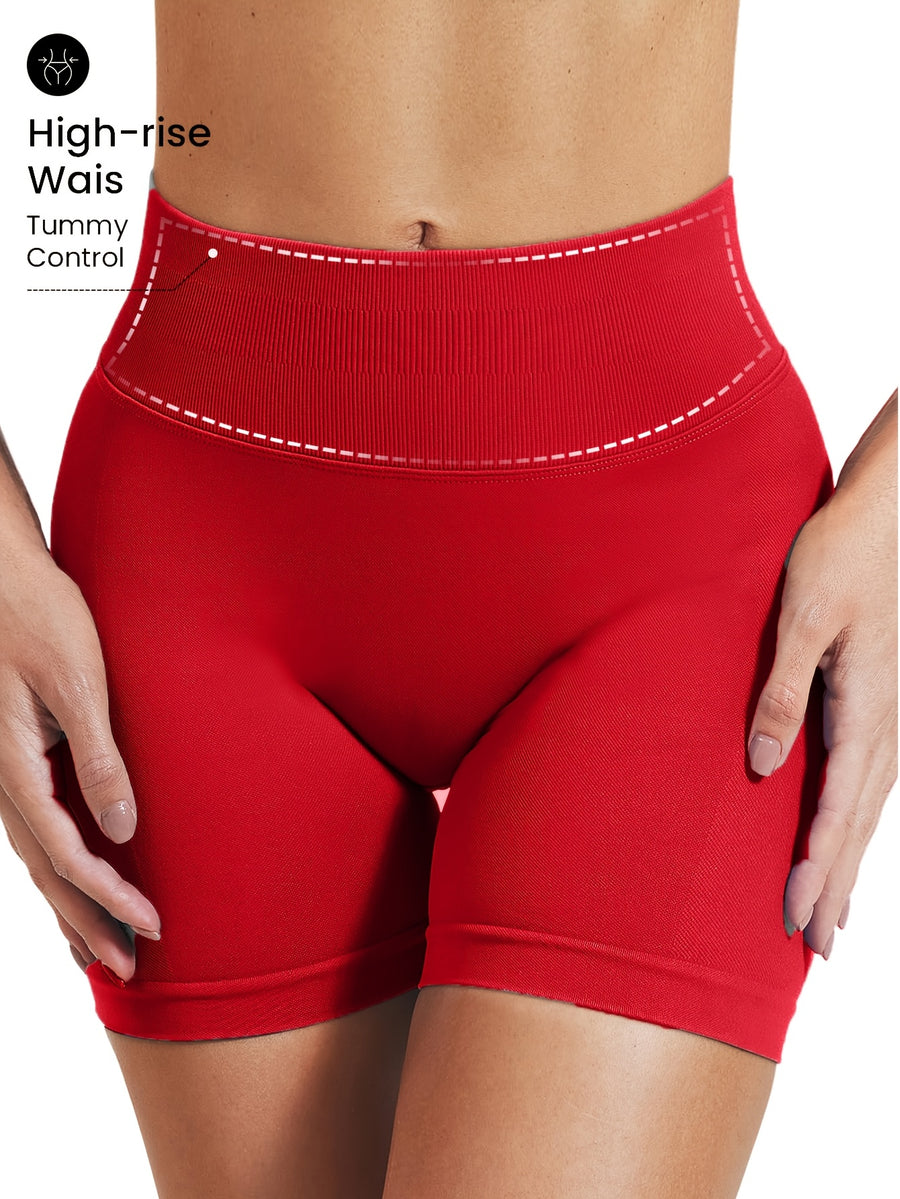 3pcs Set Women'S Spring Summer New Seamless High-Waist Shorts, Waist-Cinching Butt Lift, Suitable for And - Baby blue + black + bright red