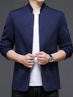 Men's New Spring/Autumn Trendy Mid-Life Stand Collar Blazer Jacket - Navy Color