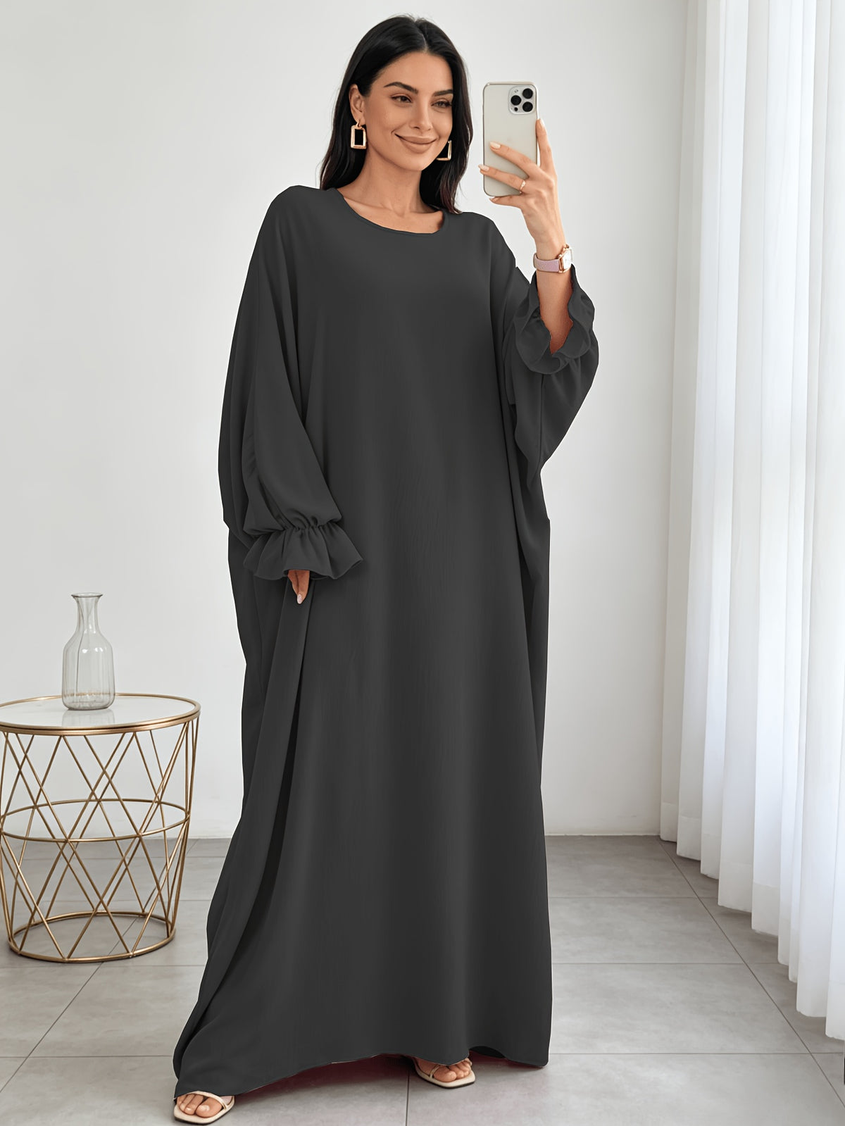 1pc Moisture-Wicking Breathable Fabric Loose Comfortable Batwing Dress Casual All-Match Abaya Suitable for Women'S Daily Wear Without Headscarf, Summer Abaya Women Abaya Women Muslim Dress Robe Summer Abaya Women - Black