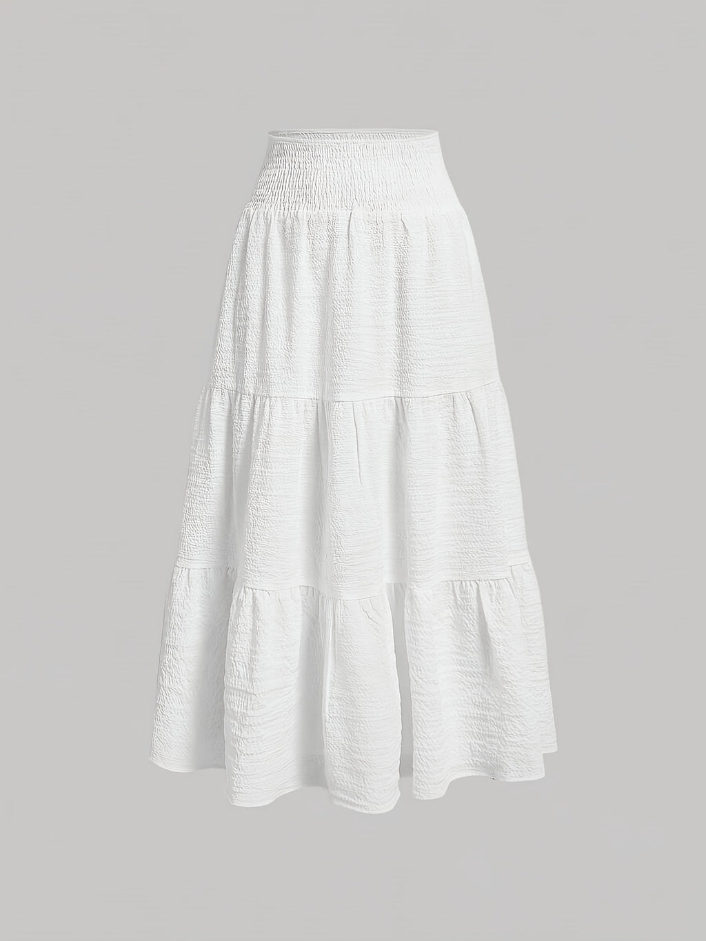 Elegant Long-Length Polyester Pleated Skirt with Ruffled Hem - Solid White, No Belt, All-Season Fashion, Regular Fit, Lightweight Fabric, Everyday Skirt|Classy Skirt|Polyester Fabric - White