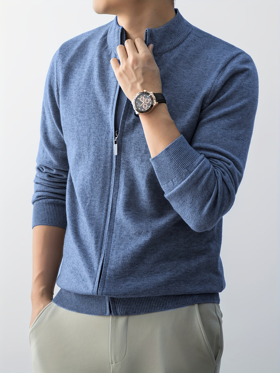 2025 New Christmas Gift Men's Zipper Knit Cardigan Jacket, Suitable for Outdoor Casual Gatherings, Wearable in Spring, Autumn, and Winter - Peacock Blue