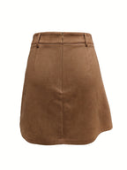 Elegant Women'S Faux Suede Fringe Mini Skirt - Light Brown-1