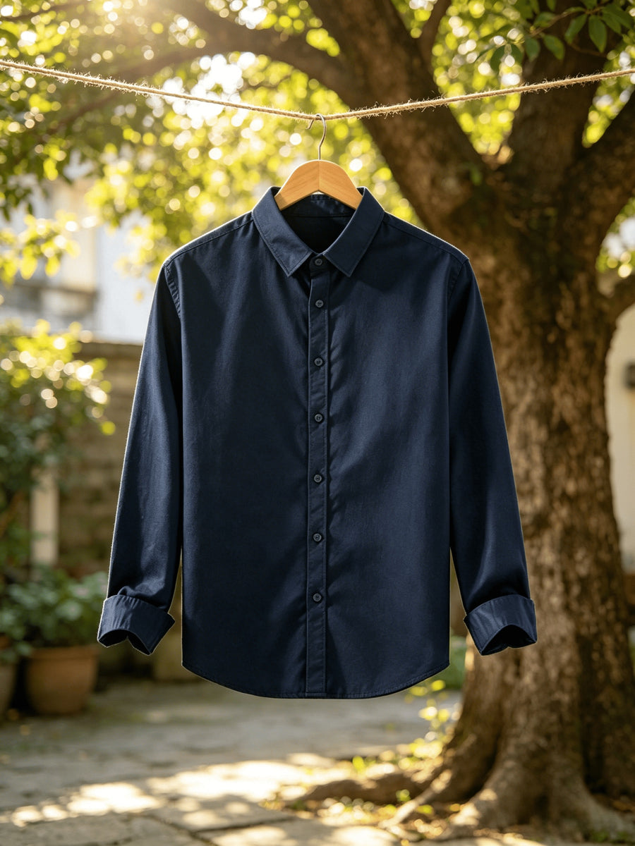 Single Piece Men'S Solid Color Long-Sleeve Shirt, Loose And Soft Button-Up Cardigan Design, Comfortable And Skin-Friendly, Available in Multiple Colors, Versatile for Daily Wear And Outdoor Adventures - Navy Color