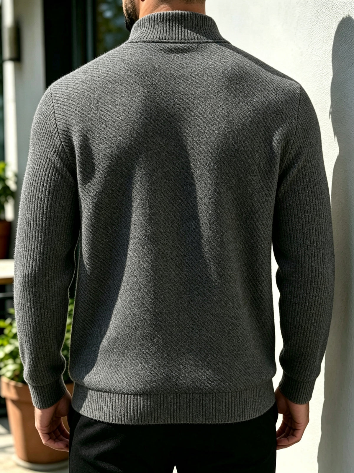[Saa Xing OBM] Men'S Fashionable All-Match Top, Checkered Texture Half-Zip Stand Collar Long Sleeve Shirt, Casual Pullover Sweatshirt Knitwear, Knit Solid Color Long Sleeve Daily Casual, Sports Fitness Fashion All-Match - Dark Gray