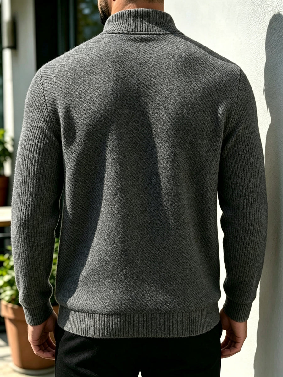[Saa Xing OBM] Men'S Fashionable All-Match Top, Checkered Texture Half-Zip Stand Collar Long Sleeve Shirt, Casual Pullover Sweatshirt Knitwear, Knit Solid Color Long Sleeve Daily Casual, Sports Fitness Fashion All-Match - Dark Gray