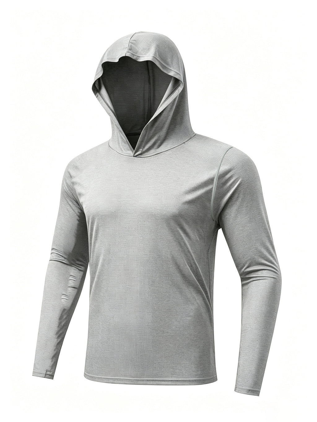 7pcs Men's Quick-Dry Hooded - Soft Breathable Lightweight Hoodie Suitable for Fishing, Outdoor Sports & Gym, - Long Sleeve Fitness Shirt with Hood, Machine Washable for Running,, and Casual Wear - Light Grey