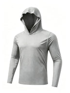 7pcs Men's Quick-Dry Hooded - Soft Breathable Lightweight Hoodie Suitable for Fishing, Outdoor Sports & Gym, - Long Sleeve Fitness Shirt with Hood, Machine Washable for Running,, and Casual Wear - Light Grey