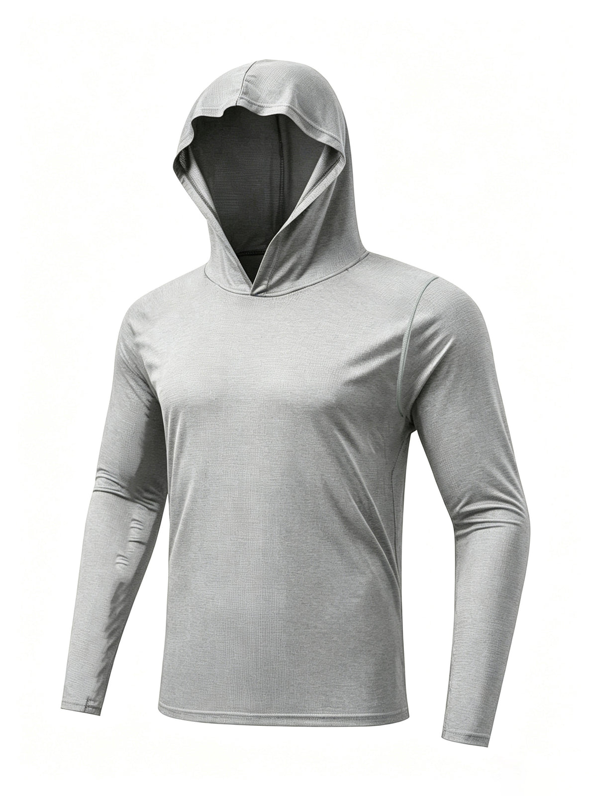 7pcs Men's Quick-Dry Hooded - Soft Breathable Lightweight Hoodie Suitable for Fishing, Outdoor Sports & Gym, - Long Sleeve Fitness Shirt with Hood, Machine Washable for Running,, and Casual Wear - Light Grey