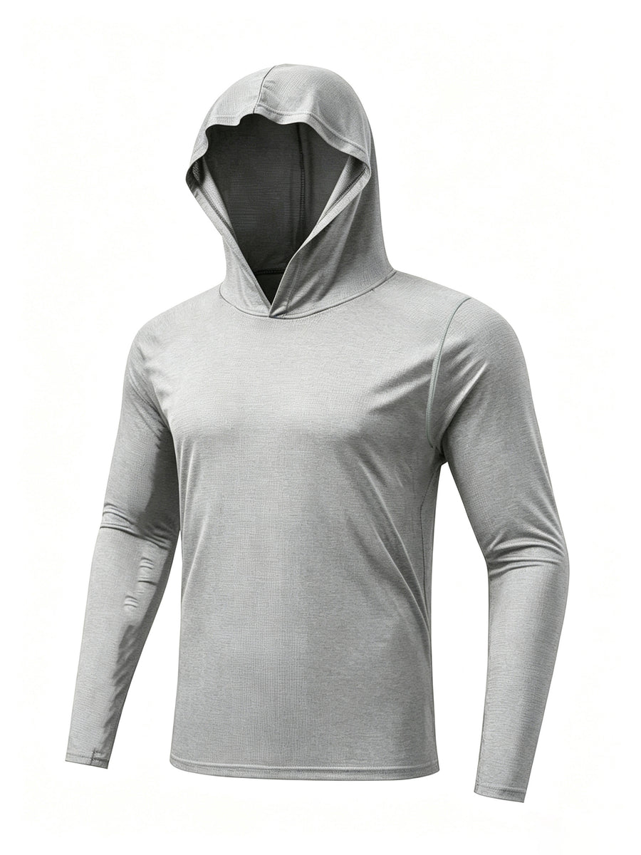 7pcs Men's Quick-Dry Hooded - Soft Breathable Lightweight Hoodie Suitable for Fishing, Outdoor Sports & Gym, - Long Sleeve Fitness Shirt with Hood, Machine Washable for Running,, and Casual Wear - Light Grey