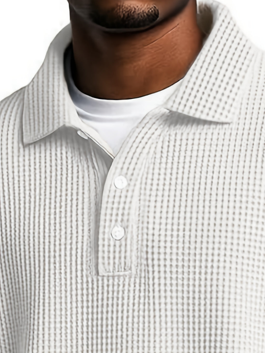 Men'S Waffle Checkered Color-Block Long Sleeve Collared Sweatshirt, Solid Color Patchwork Pullover, Traditional Casual Design with Outdoor Layering Long Sleeve, Suitable for Various Activities - White
