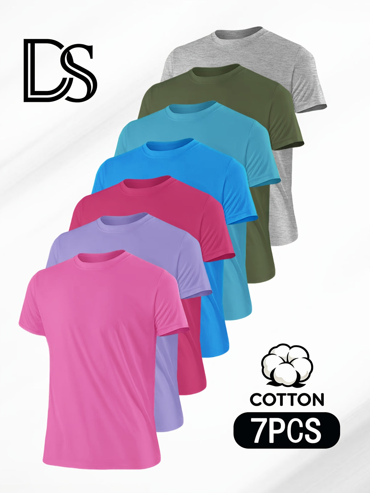 7pcs Men's Pure Crew Neck Short Sleeve T-Shirts, Unisex Basic Short Sleeve Tops, Matching Couple's Style, Comfortable, Soft, Breathable, and Sweat-Wicking, Suitable for Layering or Wearing Alone, Ideal for Sports, Outdoor, Casual, and Commuting - Mixed Color 2