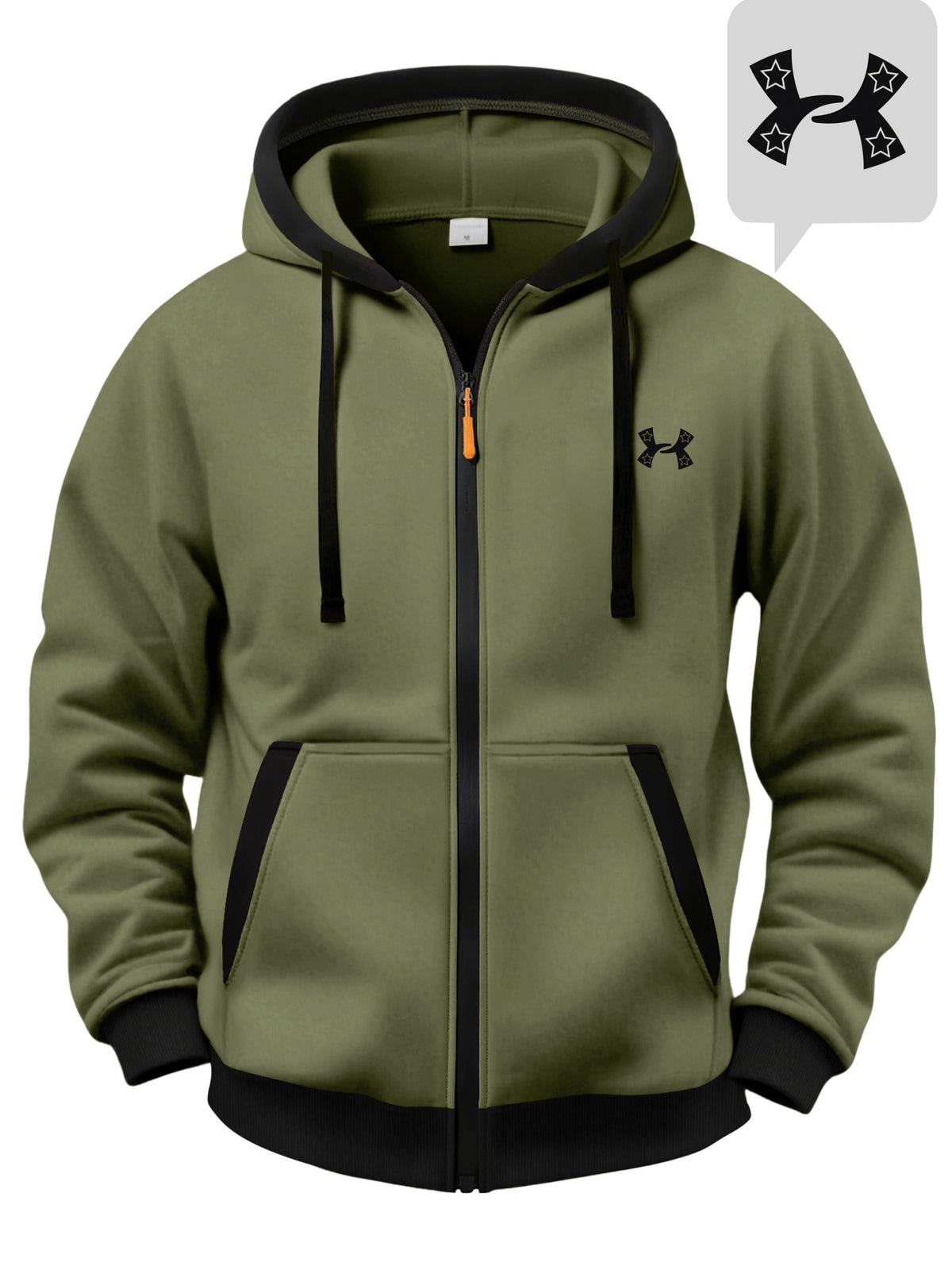 Men'S Color-Block Hooded Cardigan College Style Sweatshirt Casual Fashion Jacket Design Black Pattern Print Fleece Warm Autumn And Winter Long-Sleeved Top - fern green