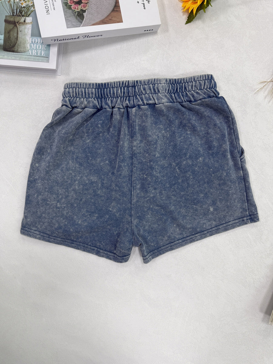 Summer Trendy Fashion Women'S Distressed Washed Shorts "BROOKLYN NEW YORK" Printed American Retro Preppy Style Comfortable for Hot Weather, with Adjustable Drawstring Waist And Pockets, Classic Silhouette, Comfortable Fit, Machine Washable Shorts - Blue