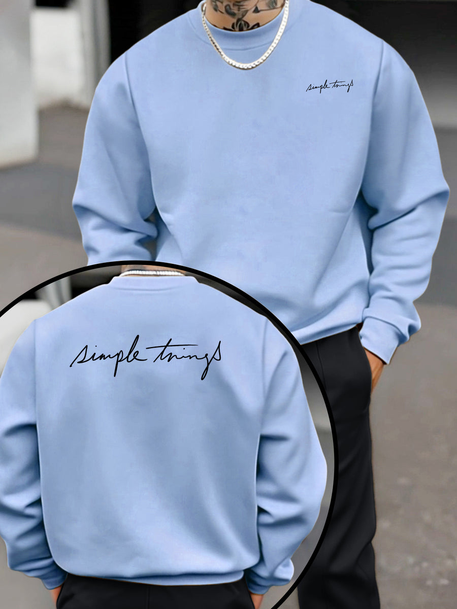 Men'S Trendy Round Neck Sweatshirt, Loose Casual Long Sleeve Top, Individual Pattern Design with Print, Comfortable And Non-Tight Fabric, All-Season Wearable Easy Men'S Clothing - Light Blue