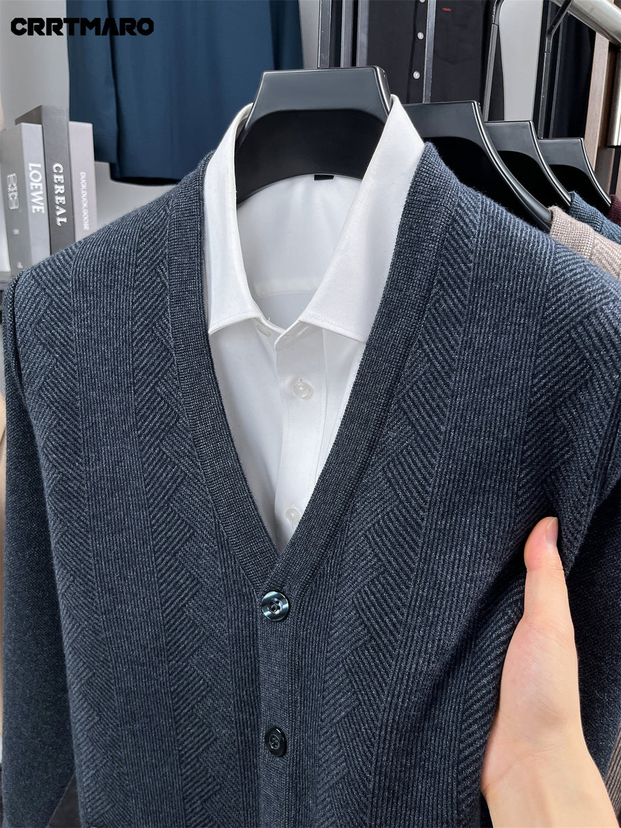 Men's Thick Knit Cardigan, Warm Casual Layering Top for Fall and Winter - Dark Gray