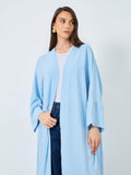 Middle Eastern Abaya Robe, Cuffed Patchwork Solid Color Islamic Turkish Sky Blue Outer Robe Long Dress for Women - Sky Blue