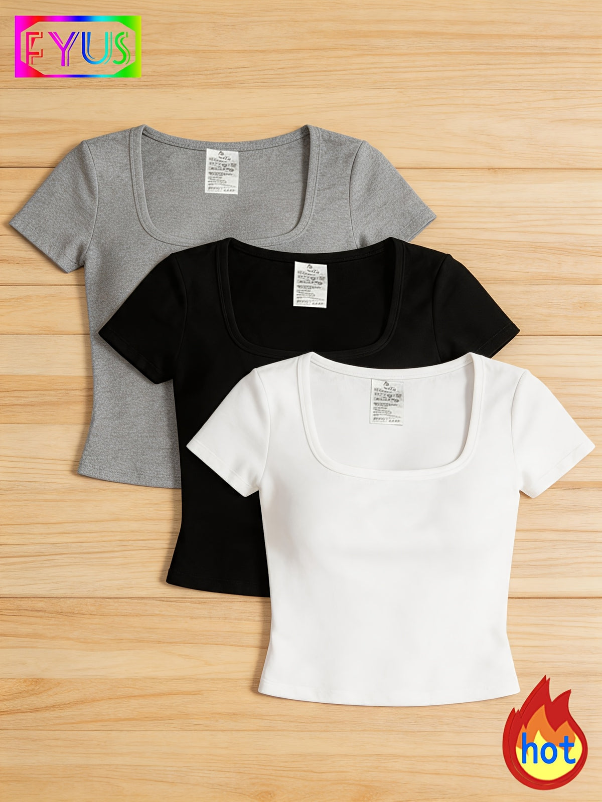 3pcs Women's Bodysuit Top, Women's Sexy Bodysuit for Hot. Comfortable Women's Tight-Fitting T-Shirt 2724, Fiber Fabric - Black+White+Grey