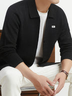 Du Jing Lan OBM Autumn/Winter New Arrival Men's Knit Cardigan, Old Money Style Solid Color Open Front Button-Up Lapel Long Sleeve Knit Cardigan, Men's Business Casual Fashion Open Front Knit Base Layer Top, Suitable for Layering in Spring - Black