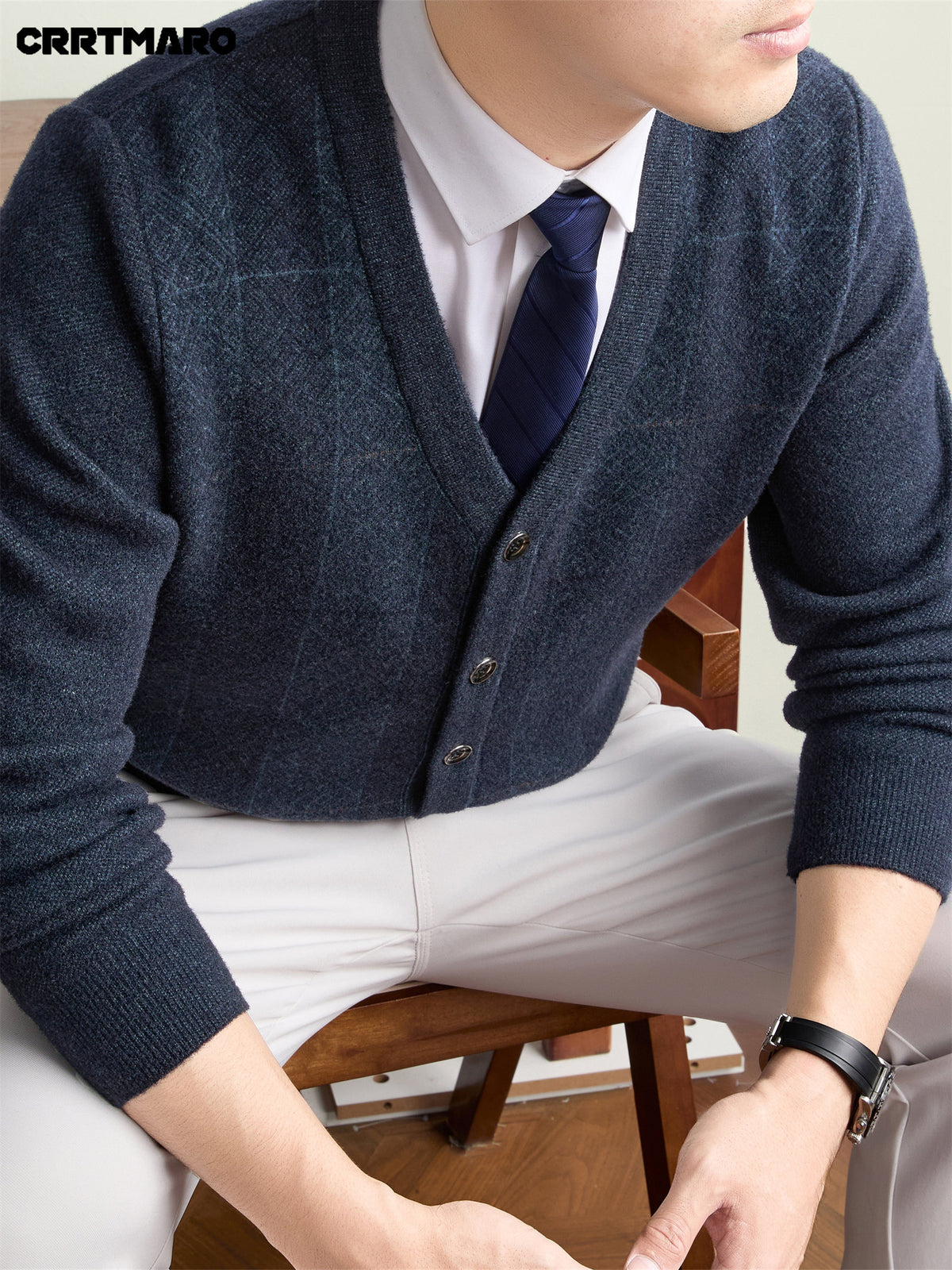 Men'S Thick V-Neck Knit Cardigan, Warm Casual Layering Top for Fall And Winter - Colorful Blue