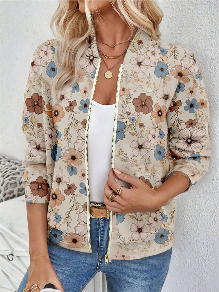 Women'S Floral Print Casual Lightweight Jacket for Spring, Autumn, And Early Winter - Mixed colors