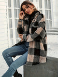 Women'S Plush Loose Mid-Length Open Front Cardigan Coat - Sepia