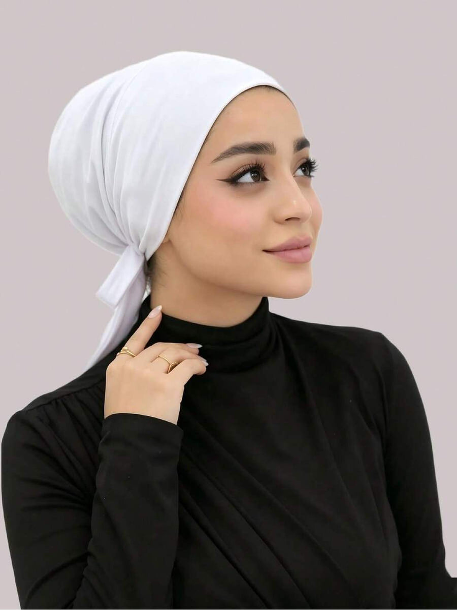 1pc Women Abaya Accessories Fashion Solid Color Elastic Band Headscarf, Suitable for Daily Wear Headband Soft Under Cap Women Veil - Ivory White