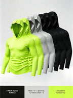 7pcs Men's Quick-Dry Hooded - Soft Breathable Lightweight Hoodie Suitable for Fishing, Outdoor Sports & Gym, - Long Sleeve Fitness Shirt with Hood, Machine Washable for Running,, and Casual Wear - 3 Black + 2 Green + 2 Gray
