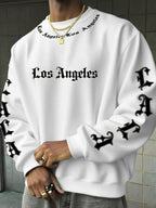 Los Angeles LA All-Over Print Gothic Crewneck Sweatshirt" – A Street-style City-inspired Top! A Must-have for Los Angeles Culture Enthusiasts, Perfect for Trendy Outings and Urban-themed Social Events - White