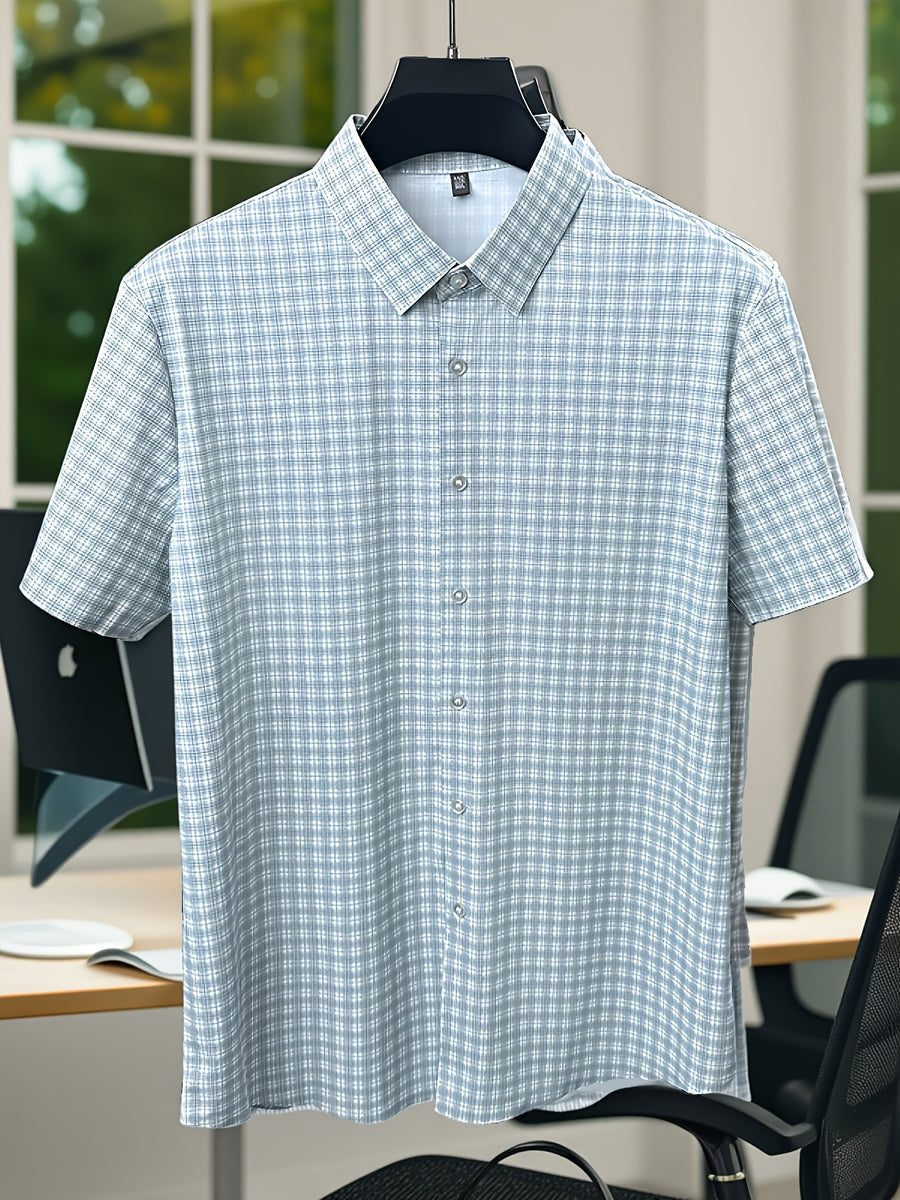 Summer Men's Ice Silky Fiber Fabric Short-Sleeve Shirt, Completely Seamless, Wrinkle-Free, Iron-Free, Business Casual, Cool, Wrinkle-Resistant, High-End and Elegant, Birthday Gift - Light Green