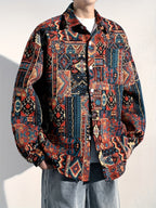 Men'S Sportswear Button-Up Shirt, a Stylish Casual Ethnic Long-Sleeve Shirt Jacket for Men, Made of Thick Composite Fabric, Featuring a Loose Fit, Perfect for Everyday Casual Wear - Red