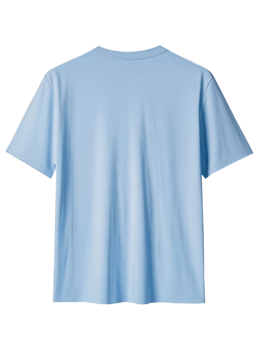 2pcs Men's Round Neck Pocket Short-Sleeve T-Shirt, Suitable for Summer Outdoor Casual Wear, Versatile Casual Knit Top, Men's Casual Pocket Design Sport T-Shirt - Black+sky Blue