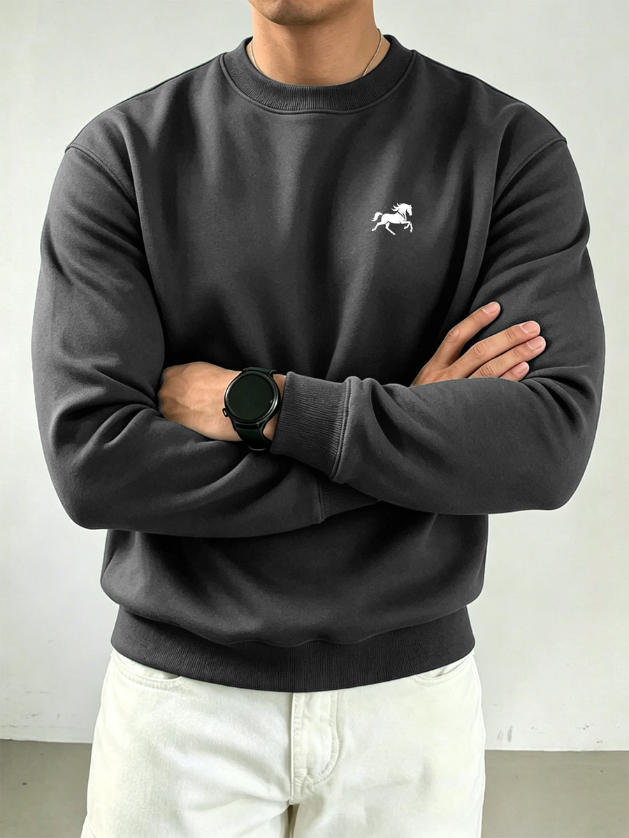 Jingma Easy Fashion Men'S Round Neck Sweatshirt, Easy Fashion Print Sweatshirt, Casual Long Sleeve Fleece Pullover Sweatshirt (Unisex) - Grey
