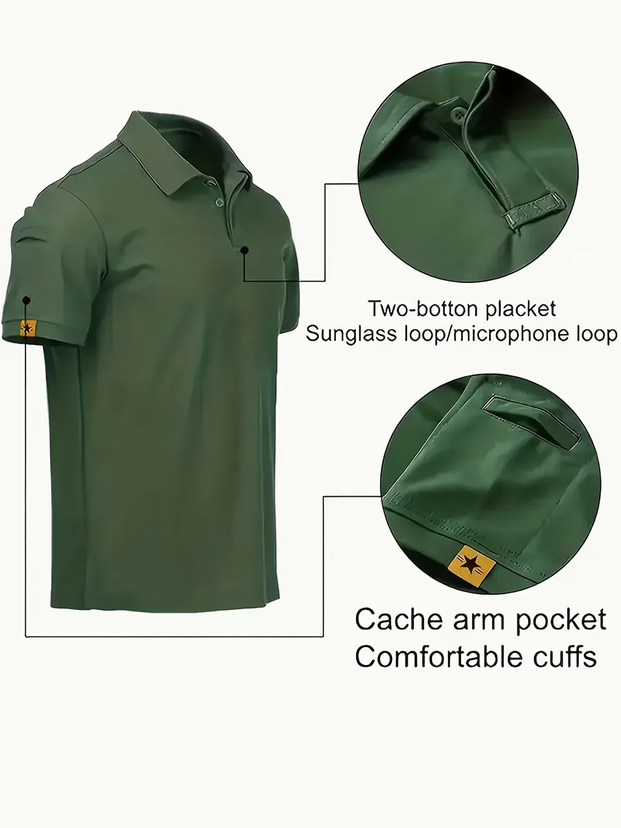 2pcs Summer Quick-Dry Lightweight Breathable Men'S Short Sleeve Loose T-Shirt Breathable Lapel T-Shirt Outdoor Riding Casual Short Sleeve Top, Additions Not Included - Black And Green
