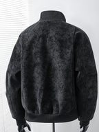 Men'S Vintage Jacket, High Collar Ribbed Zipper American Casual Distressed Short Jacket, Suitable for Daily Work Wear - Black