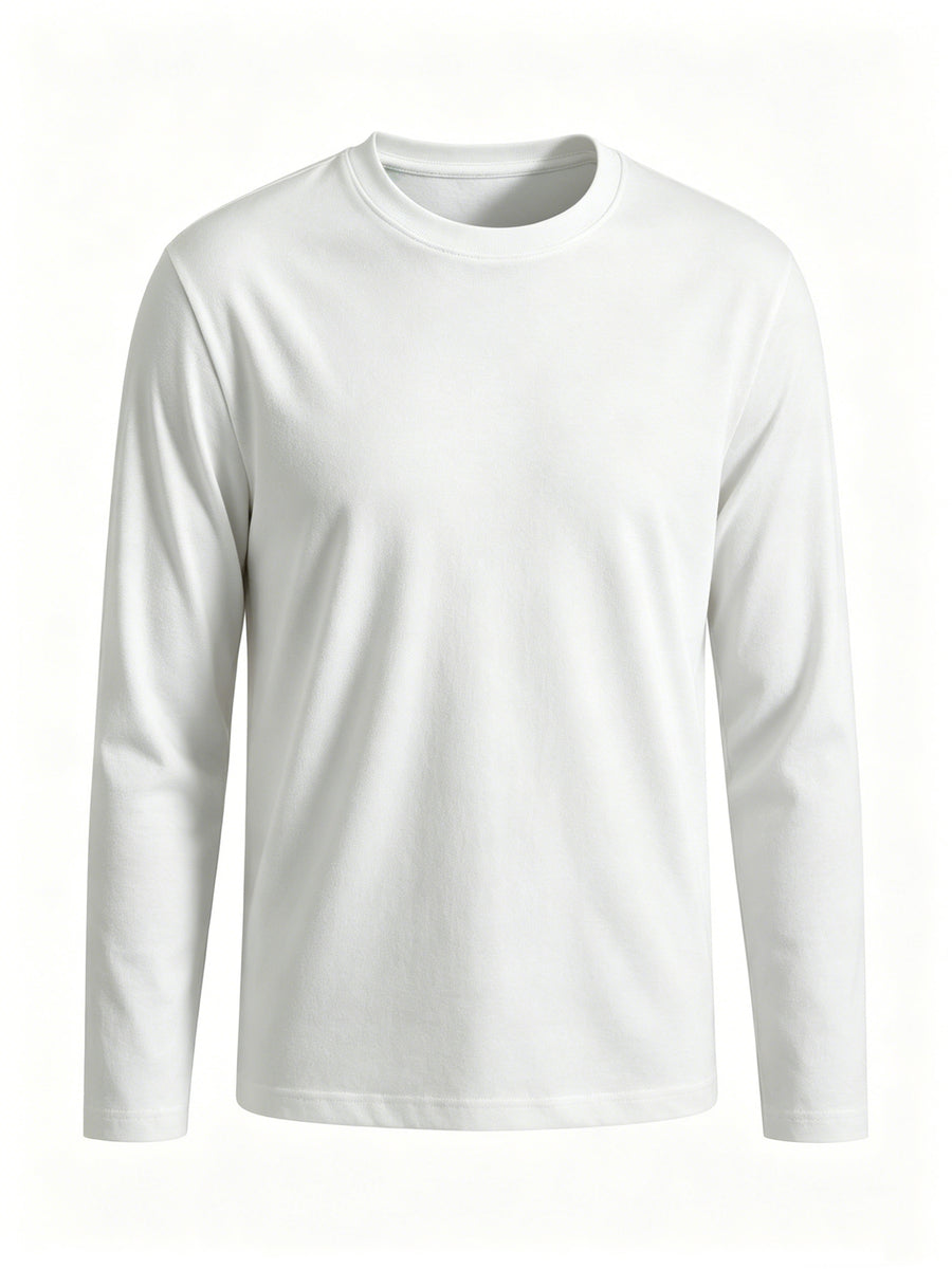 4pcs of Pure Cotton Breathable Round-neck Long-sleeve T-shirts, Soft and Well-fitting, Classic Style Suitable for Business Casual and Casual Attire, Versatile for All Seasons and Can Be Worn as an Outer Layer or as an Inner Layer - Mixed colors