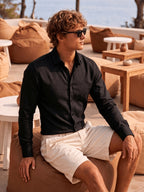 Men'S Anti-Moth Long-Sleeved Square-Neck Shirt, Lightweight And Breathable Solid Color Business-Casual Shirt, Loose-Fitting All-Match Basic Shirt for Spring And Summer Commuting And Vacation. Available in Multiple Colors - Black