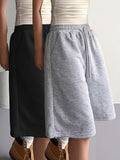 Two-Pack Loose Fit Simple Basic High-Waist Drawstring Casual Y Style Women's Capri Sweatpants - Black+gray