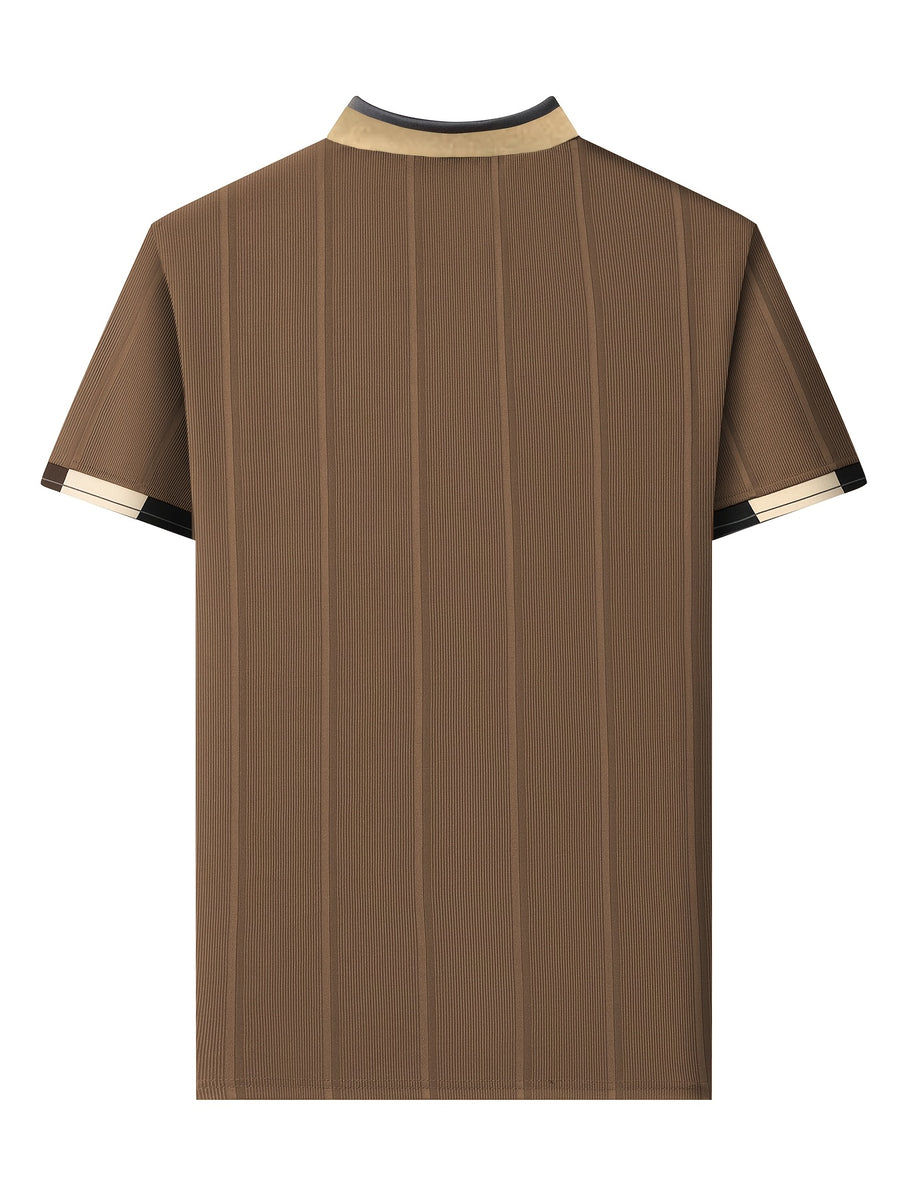 [Pearson OBM] Men'S Textured Jacquard Fabric Fashion Short Sleeve T-Shirt 3pcs Set, Suitable for Daily Casual Outings And Work Wear, Ideal Men'S Holiday Gift - coffee+white+khaki